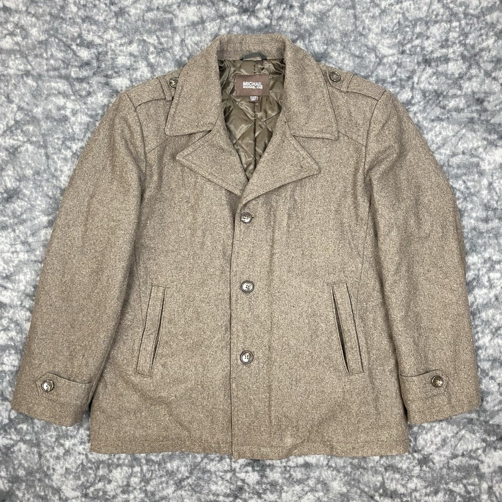 Michael Kors Mens XL Wool Blend Quilt Lined Field Coat Brown Jacket Preppy